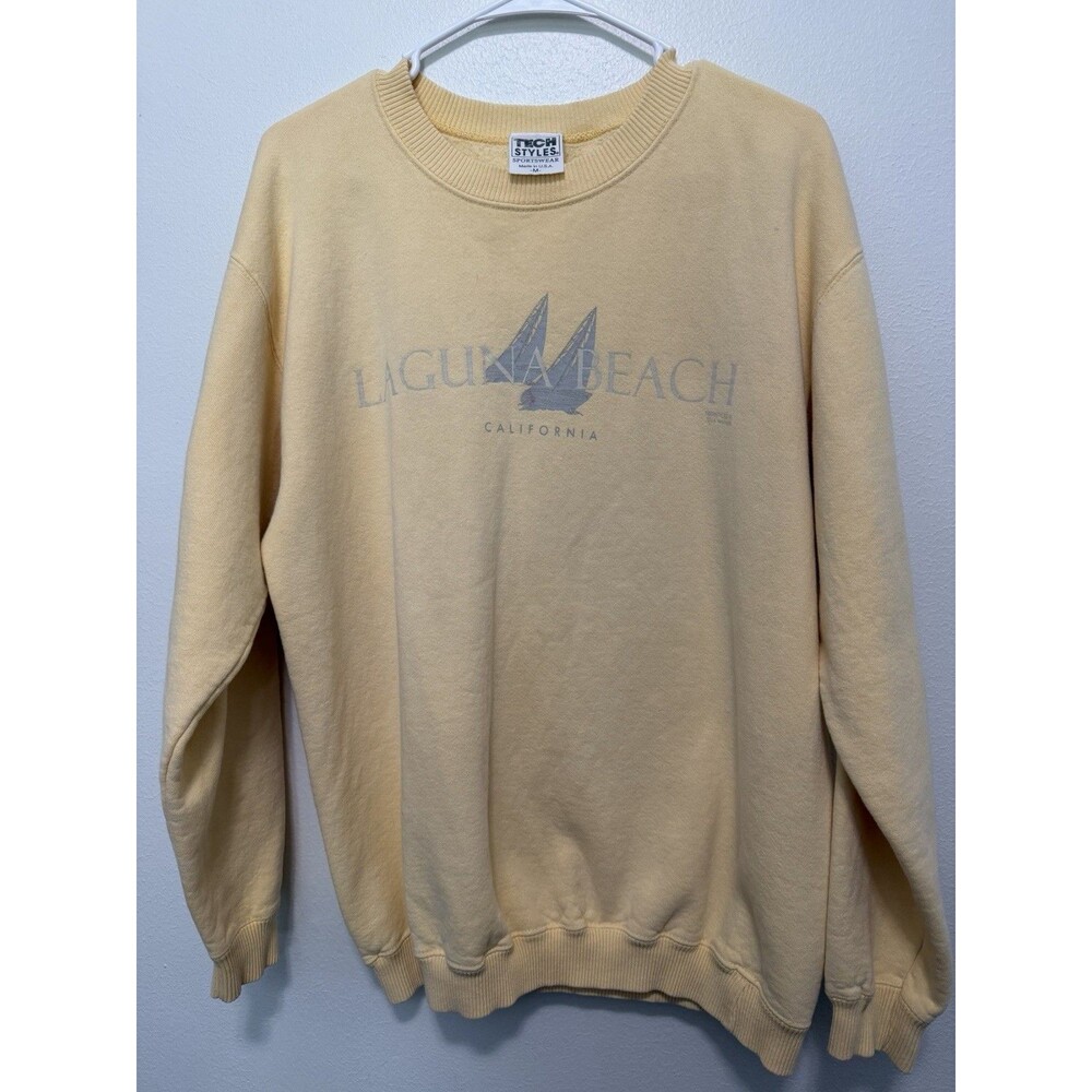 Tech Styles Sportswear Butter Yellow VINTAGE Crewneck Sweatshirt Laguna Beach CA
